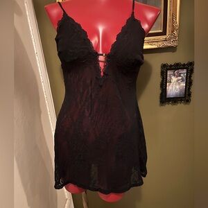 Victoria’s Secret Very Sexy Black Lace Chemise with charm
